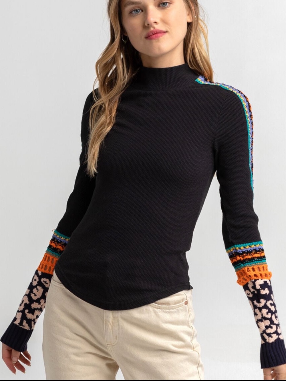 🖤 Free People Switch It Up Thermal Top Black Mixed Print Sleeve Small